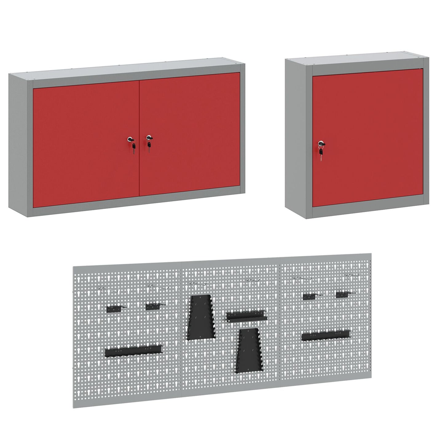 8-dele arbejdsbord og pegboard sæt i rød MDF og metal