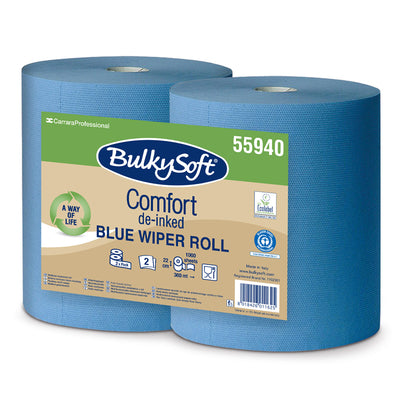 Aftørringspapir BulkySoft 2-lags Comfort blå 22cm 360m 2 rul/kar