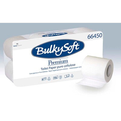 Toiletpapir Bulky Soft Premium 2-lags hvid 250 ark 30 m 96 ruller/kasse