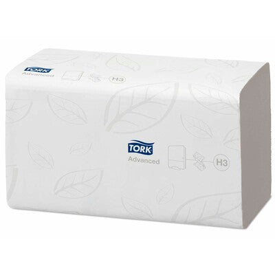 Papirhåndklæde Tork Soft H3 Advanced 2-lag 23x25cm single fold 3750stk/kar