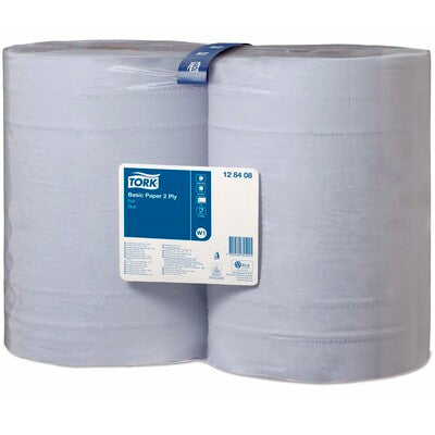 Aftørringspapir Tork Basic W1 2-lags blå 36,9cmx340m 2rul/kar