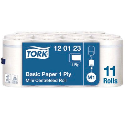 Aftøringsrulle, Tork, Napkins, Basic, 1 lag, hvid, 215mm x 120.00m, kasse a 11 ruller, FSC Mix Credit