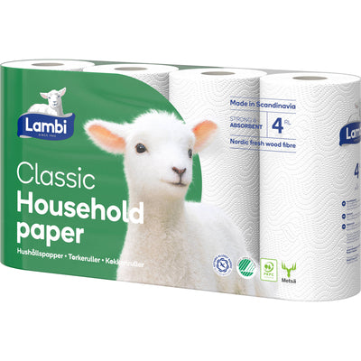 Køkkenrulle Lambi 2-lags hvid 5x4 ruller/ks
