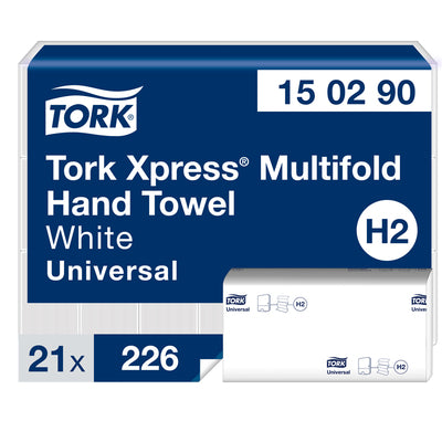 Papirhåndklæder ark, Tork, Universal, H2, 2 lag, hvid, 196mmx255mm, kasse a 4700 ark, FSC Mix Credit