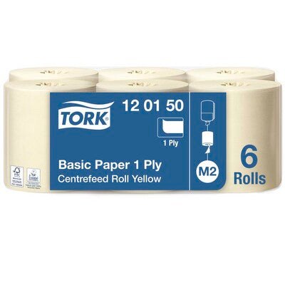 Aftøringsrulle, Tork, M2, Basic, 1 lag, gul, 205mm x 300.00m, kasse a 6 ruller, FSC Recycled Credit