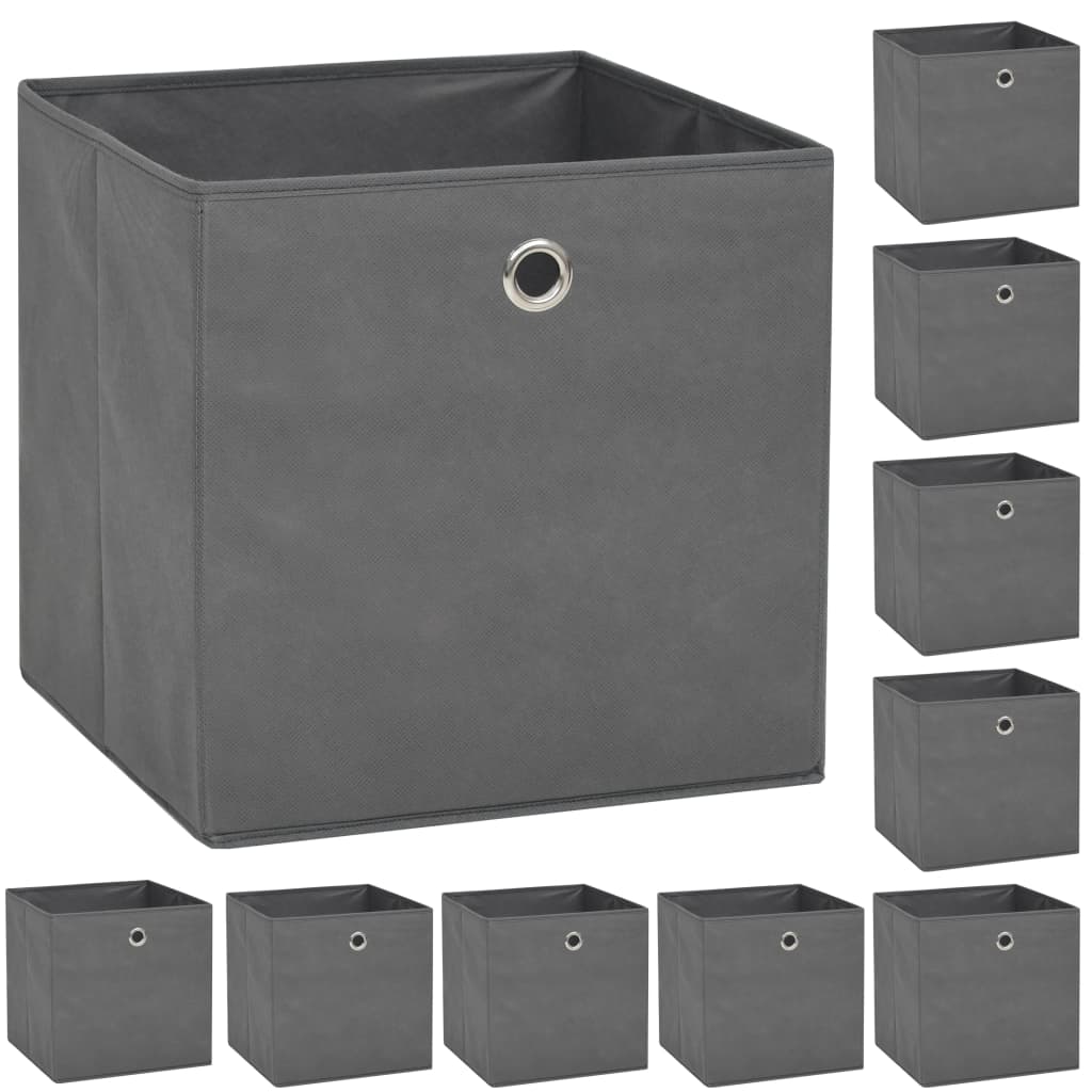 opbevaringskasser 10 stk. ikke-vævet stof 32x32x32 cm grå