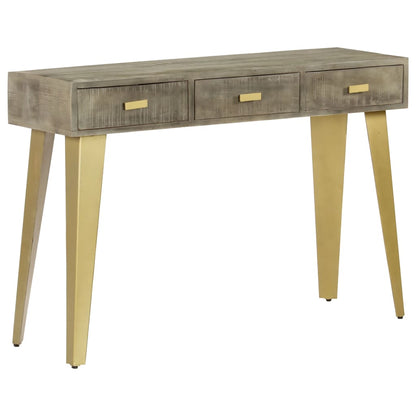 konsolbord massivt mangotræ med messing 110 x 35 x 76 cm grå
