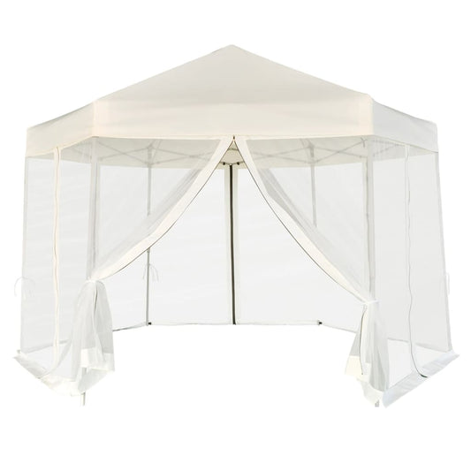 pop up-pavillon 6 sidevægge sekskantet 3,6x3,1 m cremefarvet