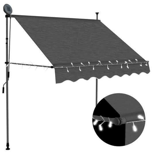 markise m. LED-lys manuel betjening 100 cm antracitgrå