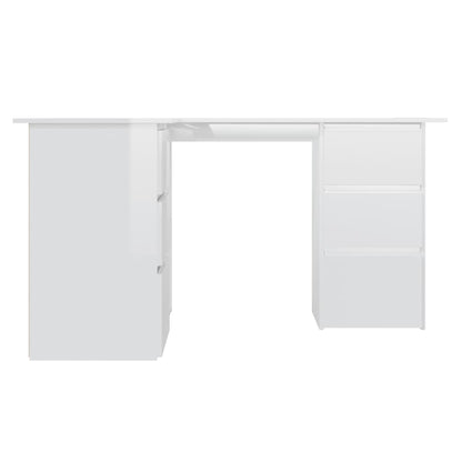 skrivebord til hjørne145x100x76cm konstrueret træ hvid højglans