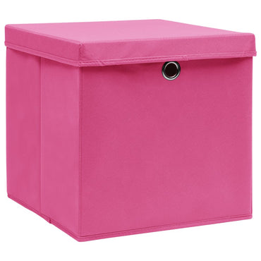 opbevaringskasser med låg 4 stk. 32x32x32 stof pink