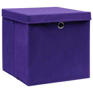 opbevaringskasser med låg 10 stk. 32x32x32 stof lilla