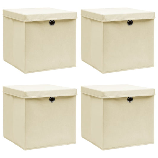 opbevaringskasser med låg 4 stk. 32x32x32 stof cremefarvet