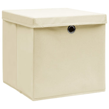 opbevaringskasser med låg 4 stk. 32x32x32 stof cremefarvet