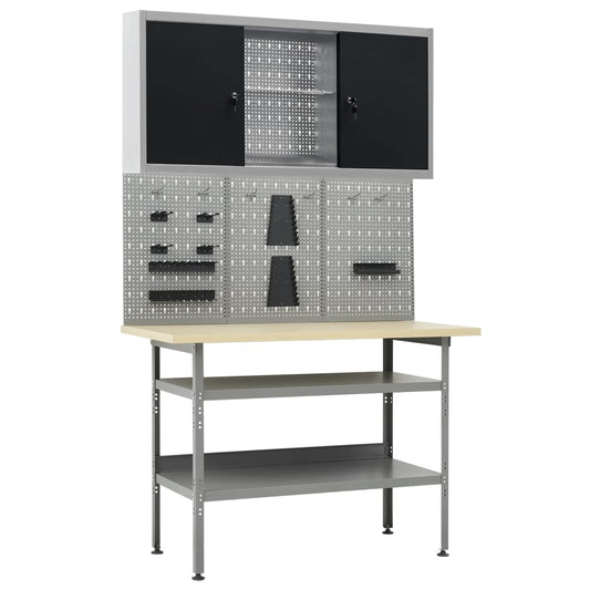 Werkbank mit 3 Wandpaneelen + 1 Schrank