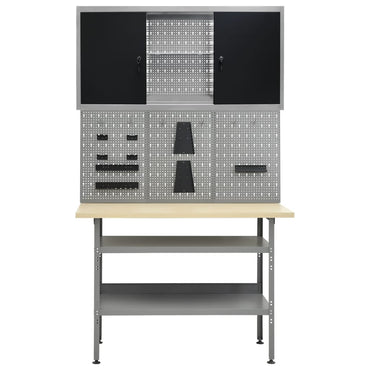 Werkbank mit 3 Wandpaneelen + 1 Schrank