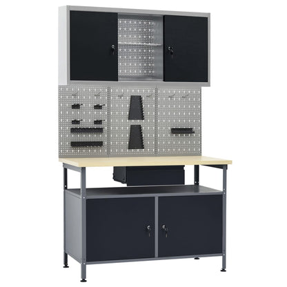 Werkbank mit 3 Wandpaneelen + 1 Schrank