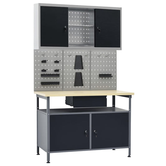 Werkbank mit 3 Wandpaneelen + 1 Schrank