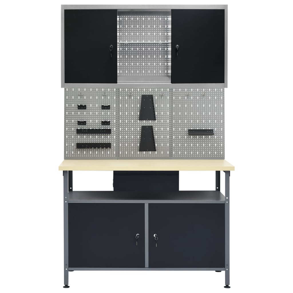 Werkbank mit 3 Wandpaneelen + 1 Schrank
