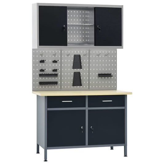Werkbank mit 3 Wandpaneelen und 1 Schrank