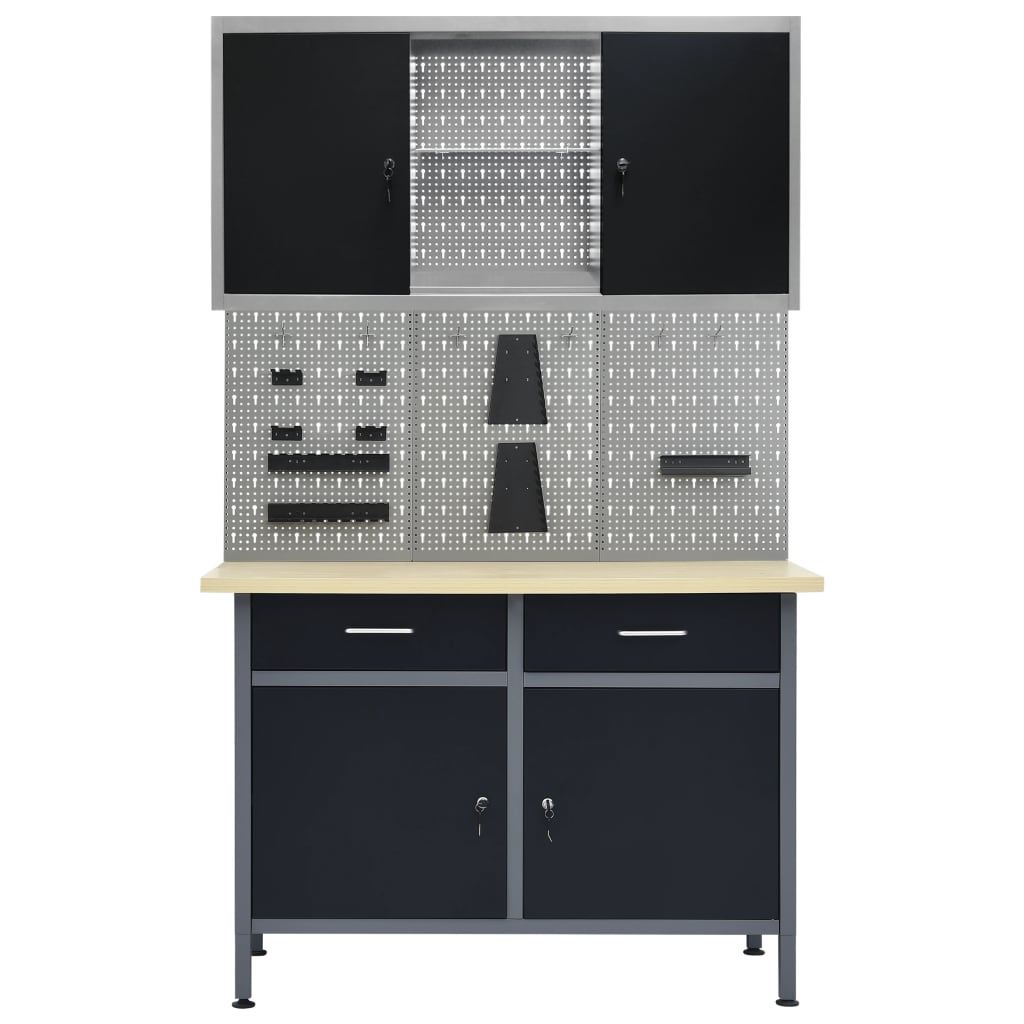 Werkbank mit 3 Wandpaneelen und 1 Schrank