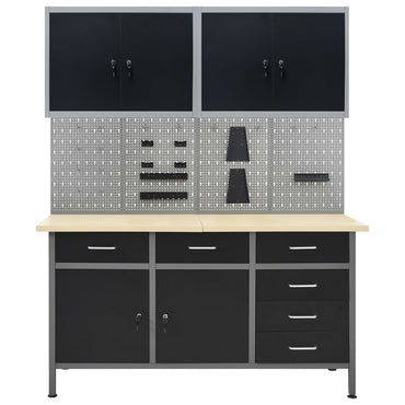 Werkbank mit 4 Wandpaneelen und 2 Schränken