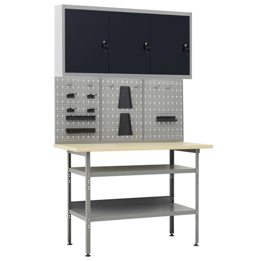 Werkbank mit 3 Wandpaneelen + 1 Schrank