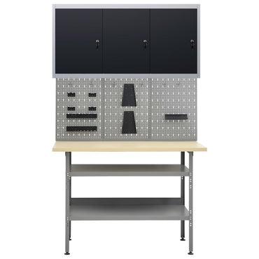 Werkbank mit 3 Wandpaneelen + 1 Schrank