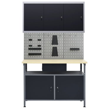 Werkbank mit 3 Wandpaneelen + 1 Schrank