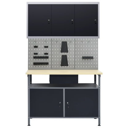 Werkbank mit 3 Wandpaneelen + 1 Schrank
