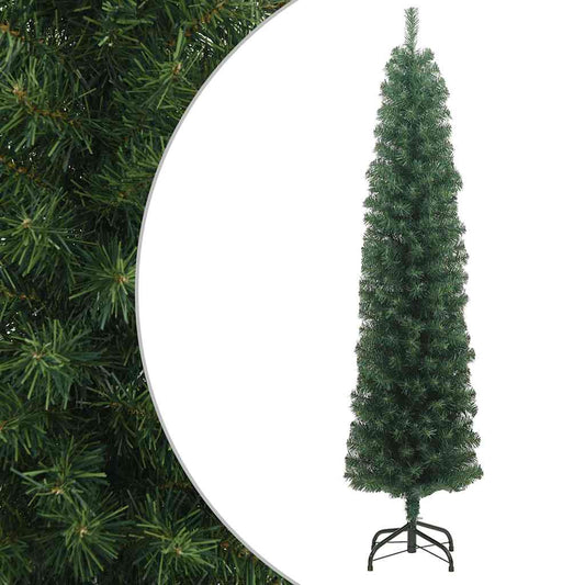 schmaler künstlicher Weihnachtsbaum mit Christbaumsockel 210 cm PVC grün