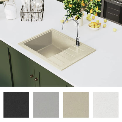 køkkenvask med overløbshul oval granit beige