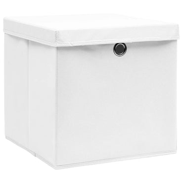 opbevaringskasser med låg 4 stk. 28x28x28 cm hvid