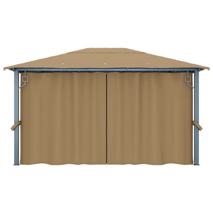 pavillon med gardin 400x300 cm aluminium gråbrun