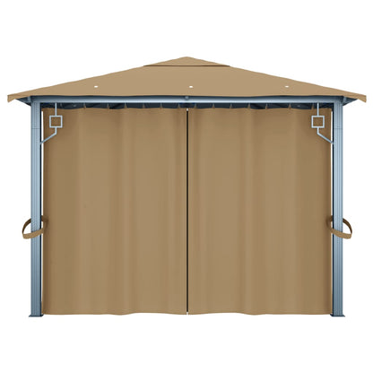 pavillon med gardin 400x300 cm aluminium gråbrun