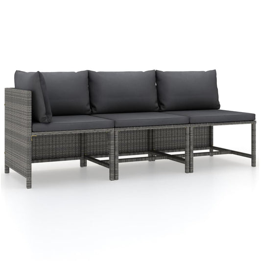 loungesæt til haven 3 dele med hynder polyrattan grå