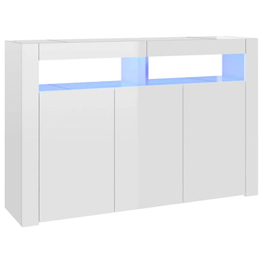 skænk med LED-lys 115,5x30x75 cm hvid højglans