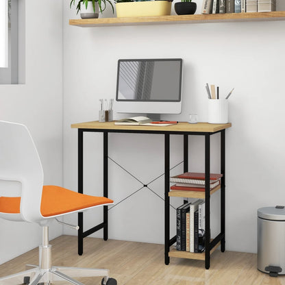 computerbord 80x40x72 cm MDF og metal sort og lys egetræsfarve