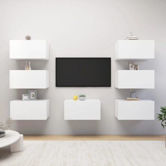 tv-skabe 7 stk. 30,5x30x60 cm konstrueret træ hvid