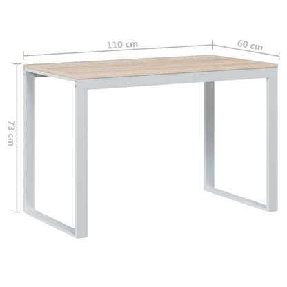 computerbord 110x60x73 cm spånplade hvid og egetræsfarvet