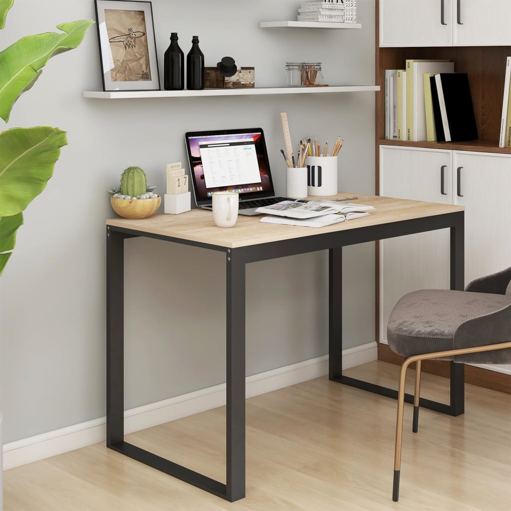 Computertisch 110x60x73 cm Spanplatte schwarz und Eiche