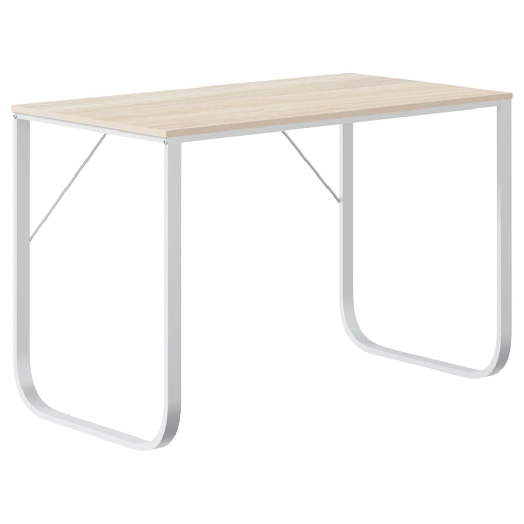 computerbord 110x60x73 cm spånplade hvid og egetræsfarvet