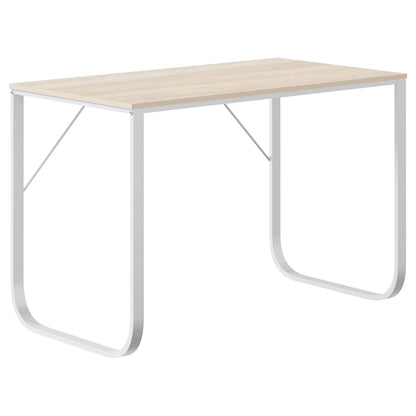 computerbord 110x60x73 cm spånplade hvid og egetræsfarvet