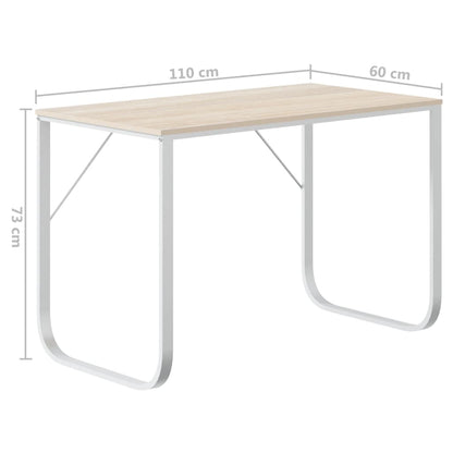 computerbord 110x60x73 cm spånplade hvid og egetræsfarvet