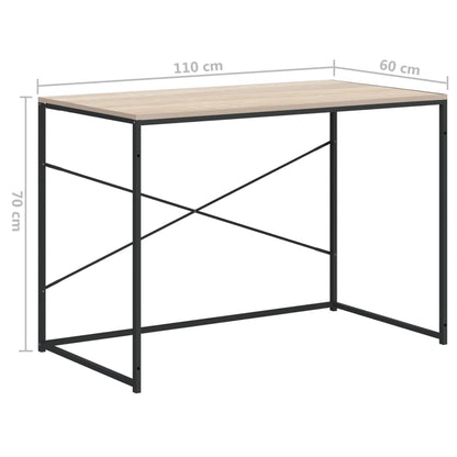 computerbord 110x60x70 cm konstrueret træ sort og egetræsfarvet