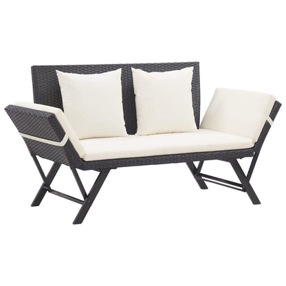 havebænk med hynder 176 cm polyrattan sort