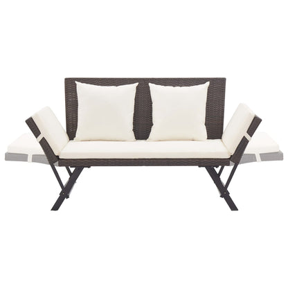 havebænk med hynder 176 cm polyrattan brun