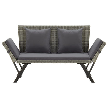 havebænk med hynder 176 cm polyrattan grå