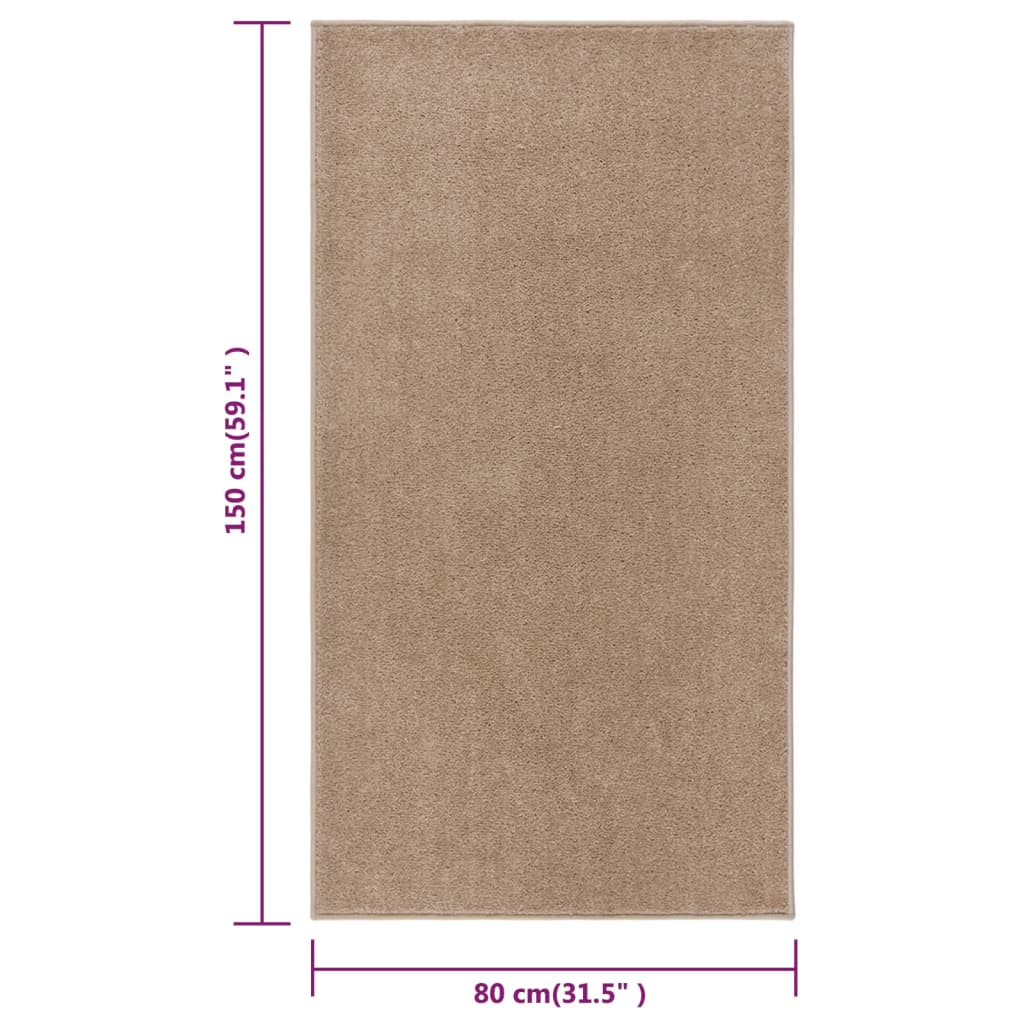 gulvtæppe 80x150 cm kort luv brun