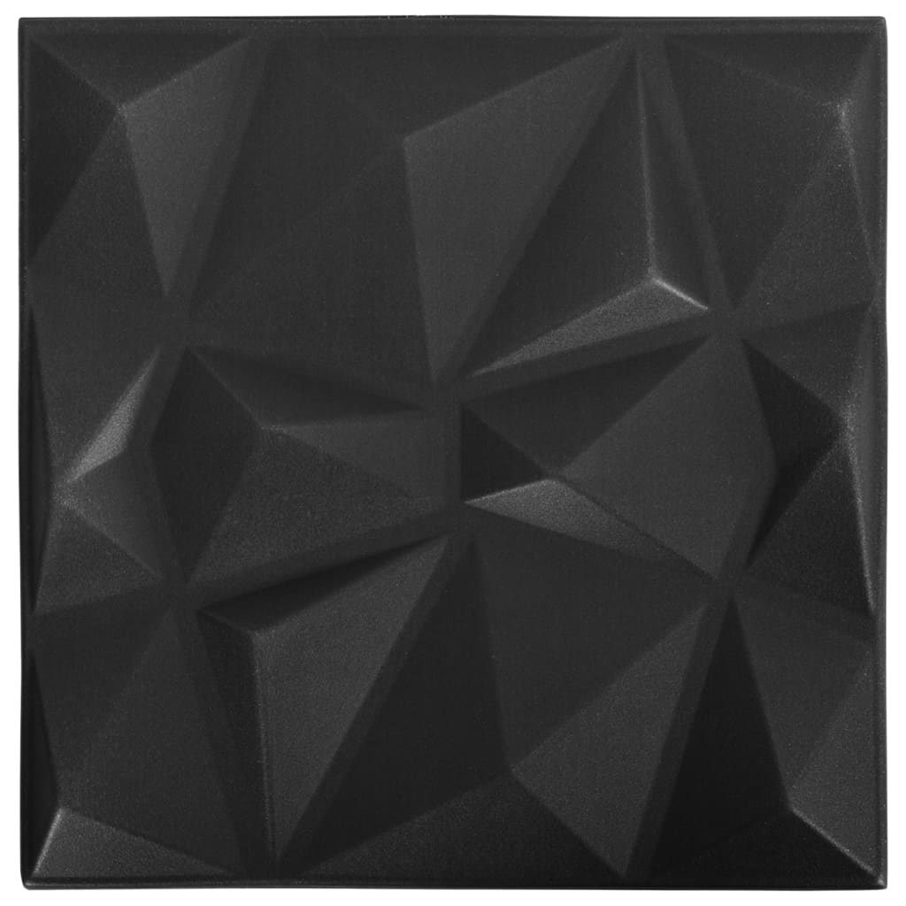 3D-vægpaneler 24 stk. 50x50 cm 6 m² diamant sort